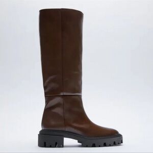 Zara Iconic Lug Heel Knee High Leather Boots Sz. 8